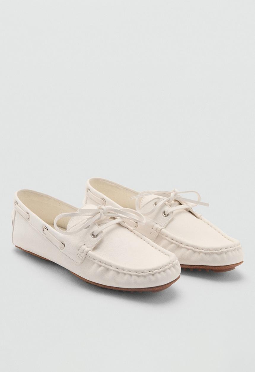 MANGO - Nautu leather boat shoe - white
