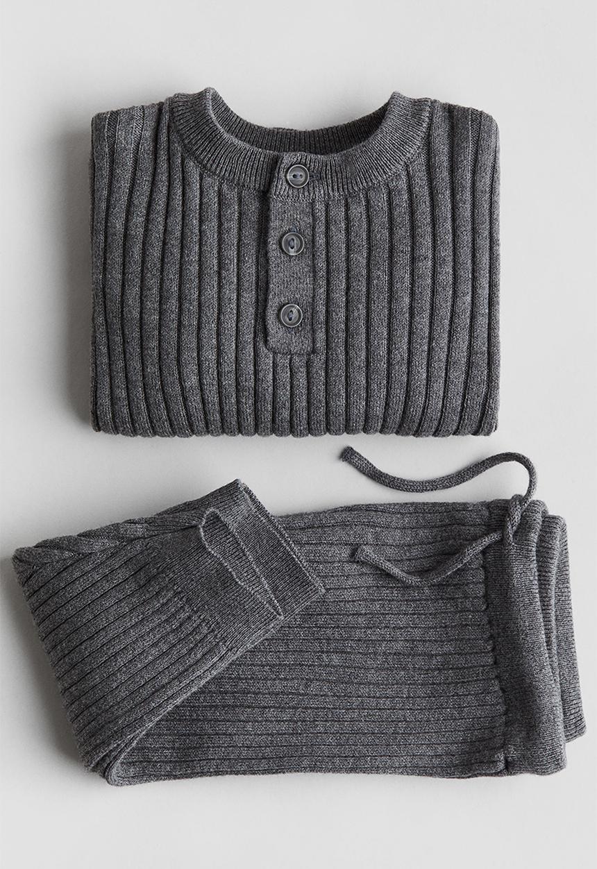 H&M - 2-Piece rib-knit cotton set - dark grey
