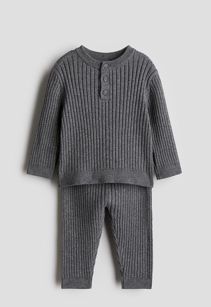 H&M - 2-Piece rib-knit cotton set - dark grey
