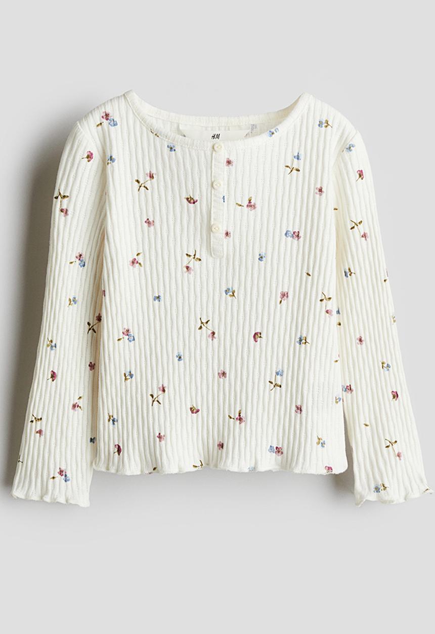 H&M - Pointelle jersey top - white floral