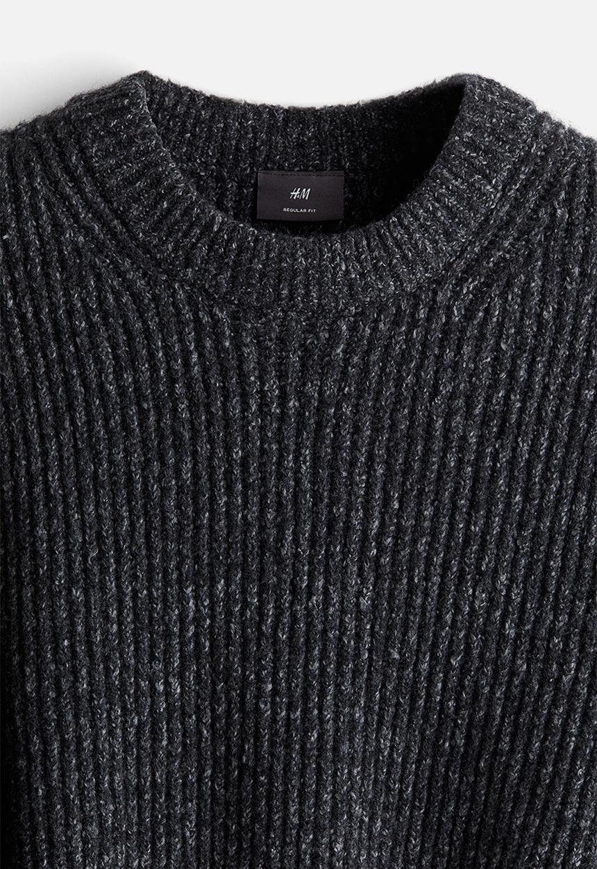 H&M - Regular fit rib-knit jumper - dark grey marl