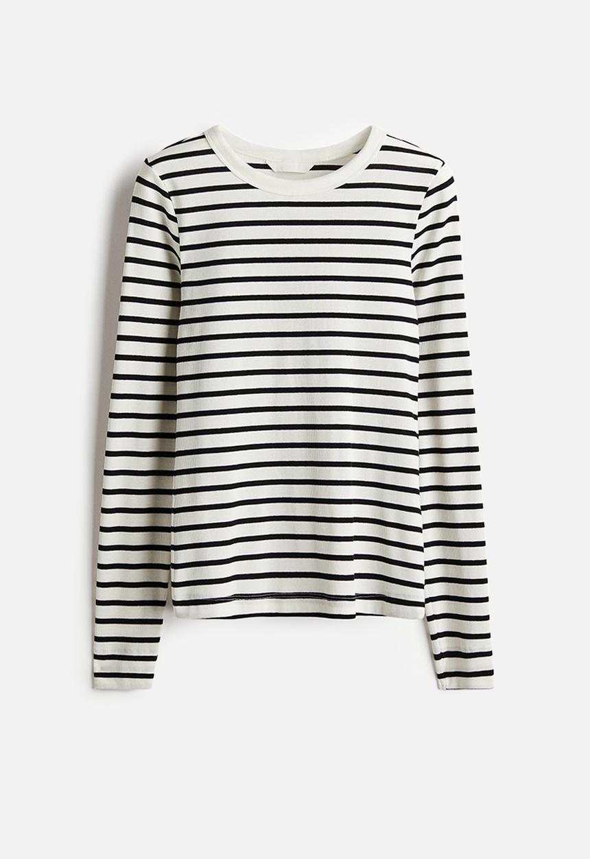 H&M - Ribbed jersey top - white striped