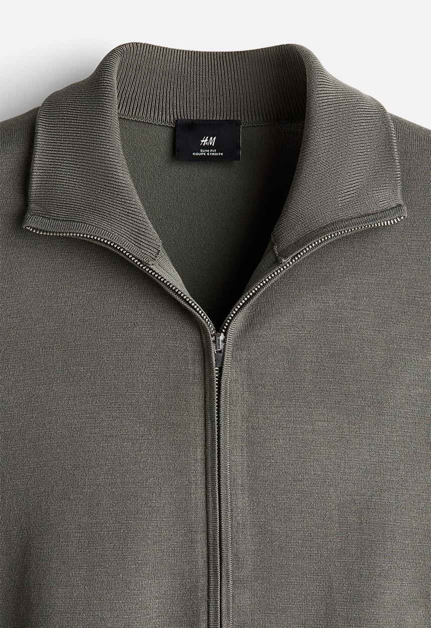 H&M - Slim fit zip-through cardigan - dark green
