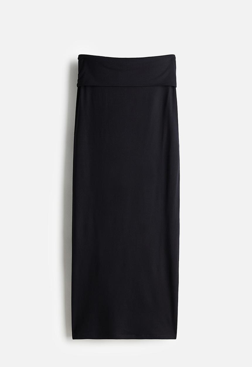 H&M - Foldover-waist maxi skirt - black