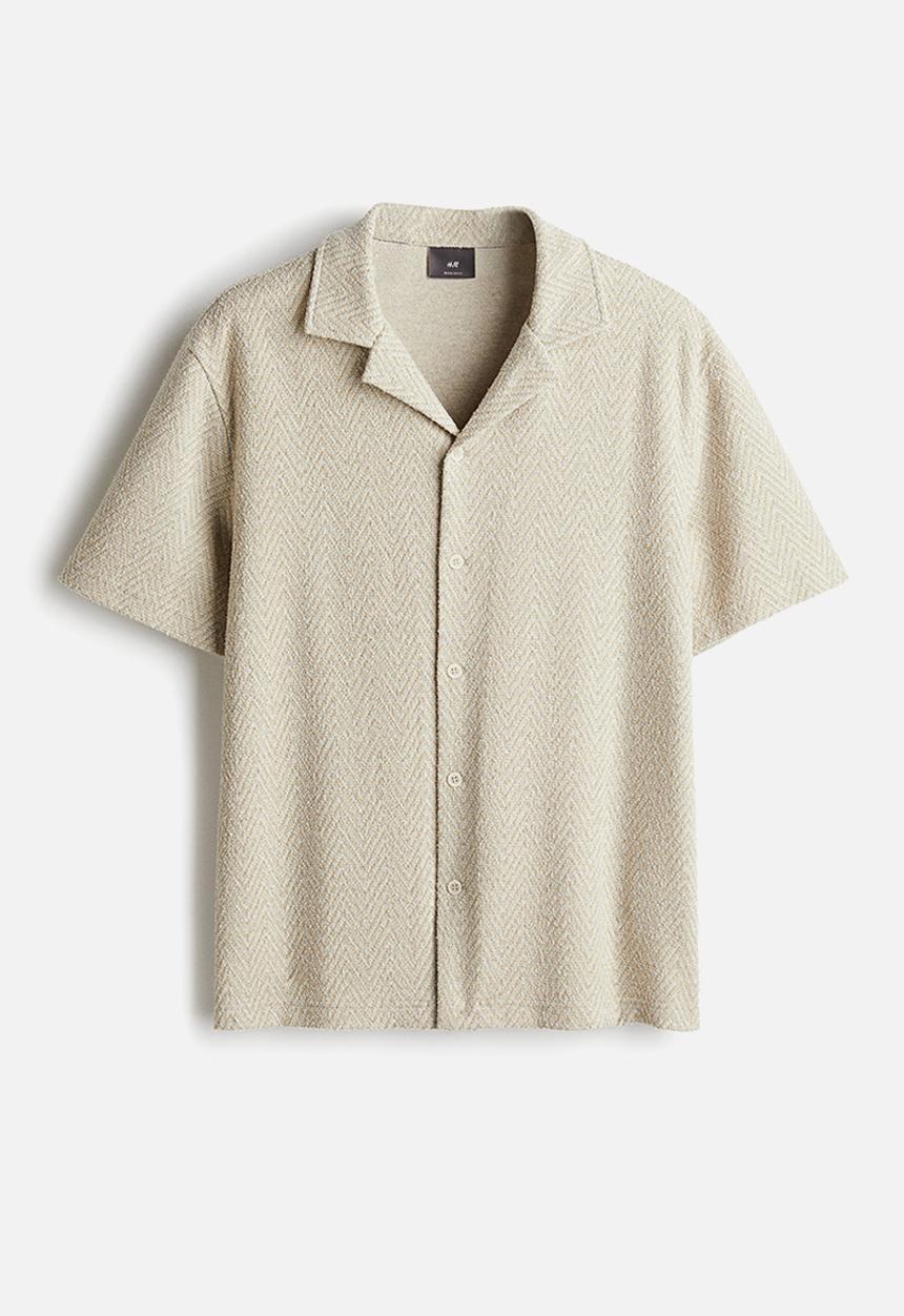 H&M - Regular fit herringbone-weave resort shirt - light beige