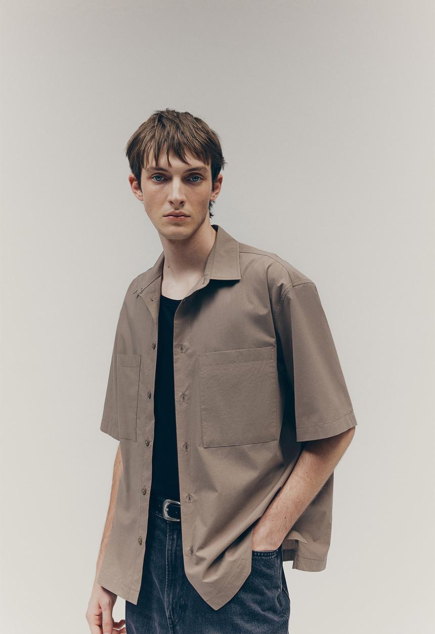 H&M - Regular fit short-sleeved shirt - dark beige
