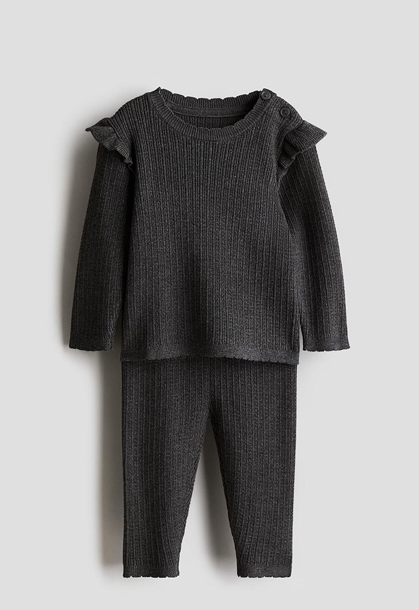 H&M - 2 Piece pointelle-knit set - dark grey