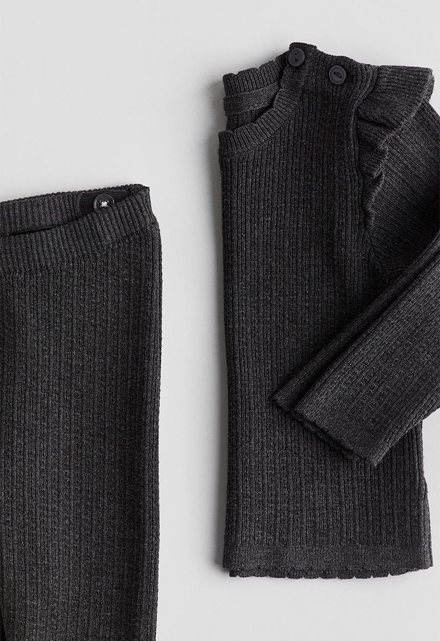 H&M - 2 Piece pointelle-knit set - dark grey