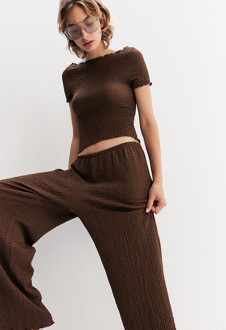 H&M - Wide crinkled trousers - dark brown