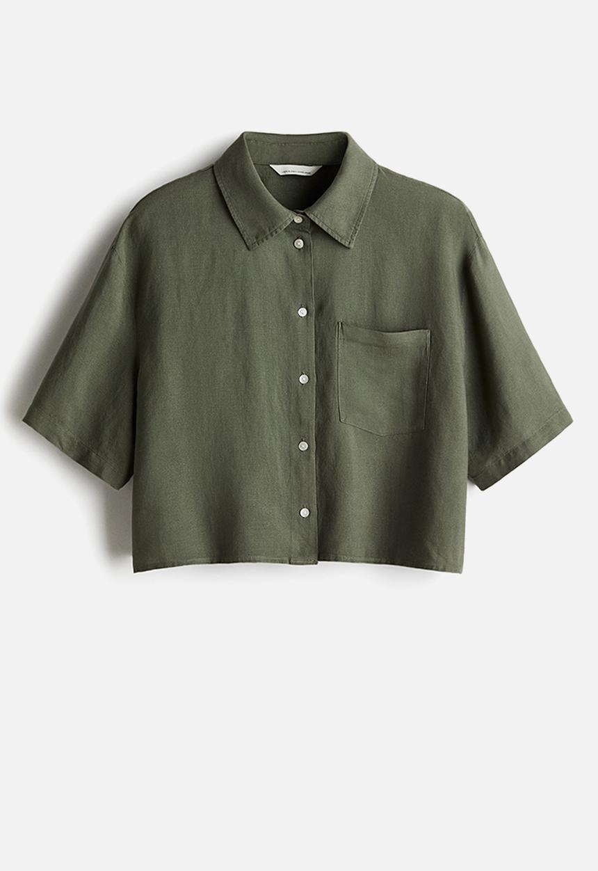 H&M - Linen-blend shirt - dark khaki green