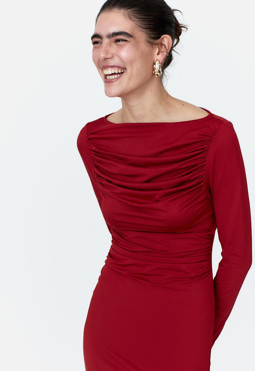 H&M - Draped bodycon dress - dark red