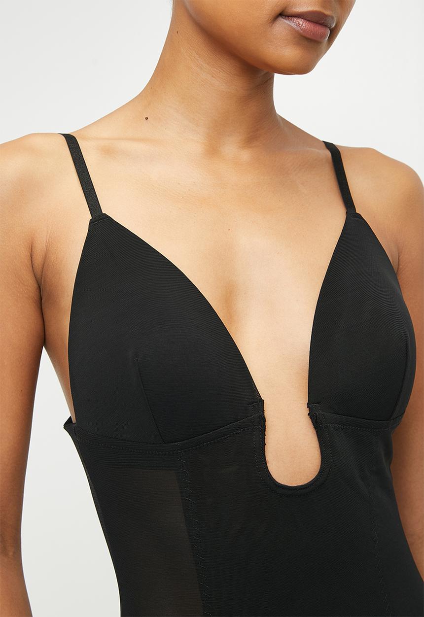 Easy Curves Shapewear - Low back plunge shaper bodysuit - black