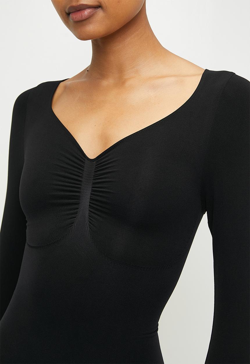 Easy Curves Shapewear - Sculpt longsleeve v-neck bodysuit - black