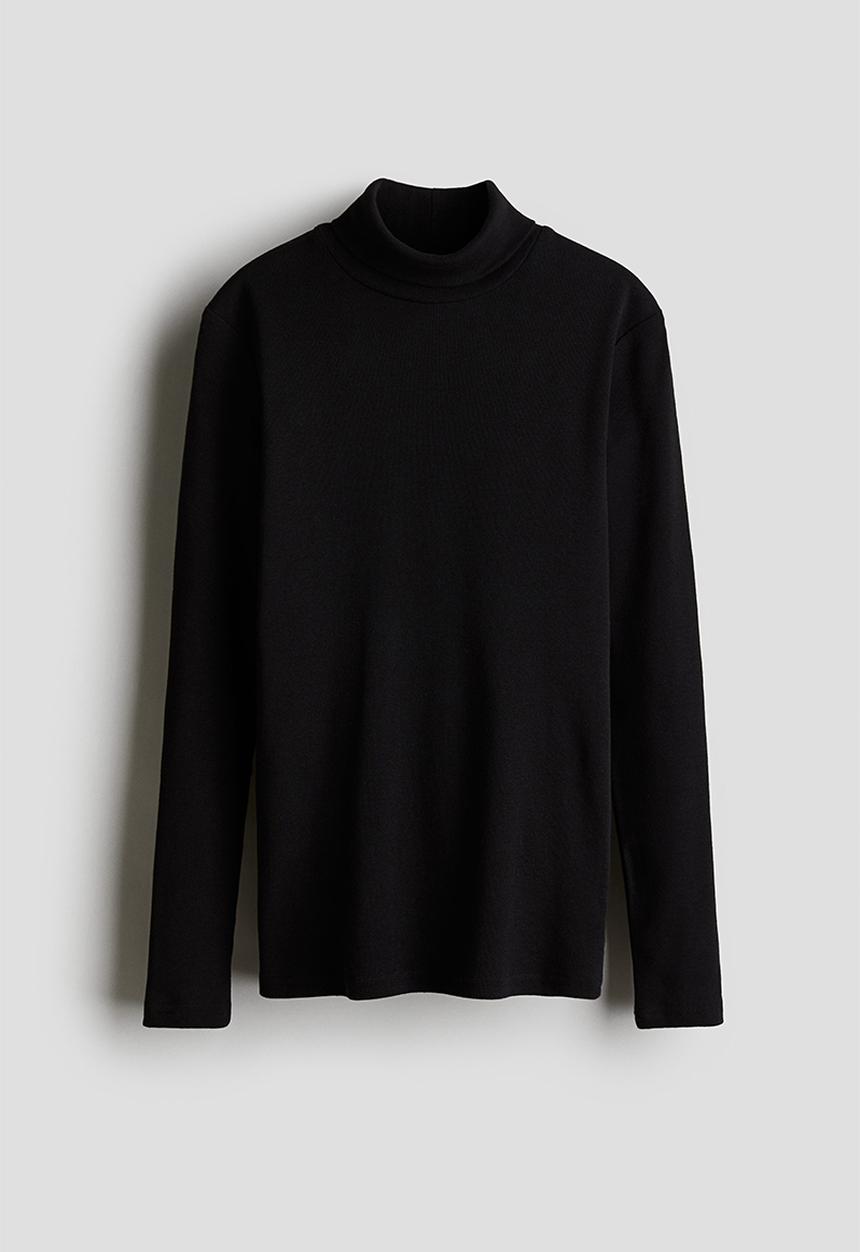 H&M - Cotton polo-neck top - black