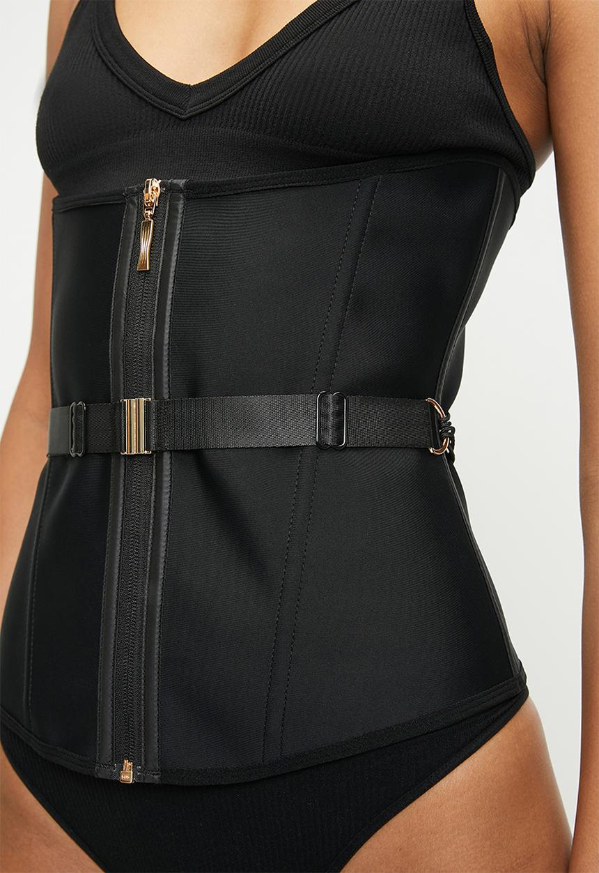 Easy Curves Shapewear - Zip thru corset shaper - black