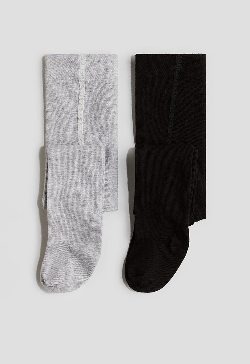 H&M - 2 Pack tights -  light grey marl & black 
