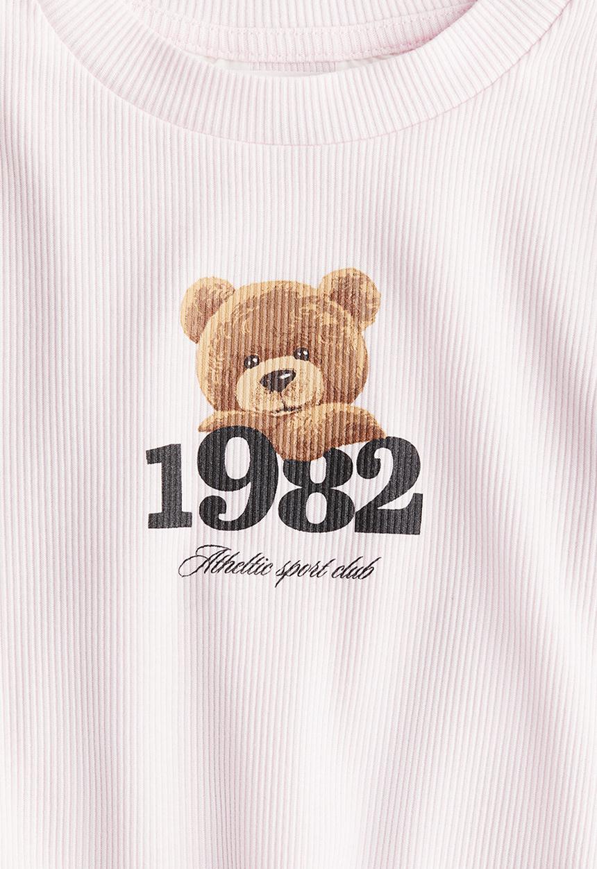 H&M - Ribbed cotton top - powder pink/teddy bear