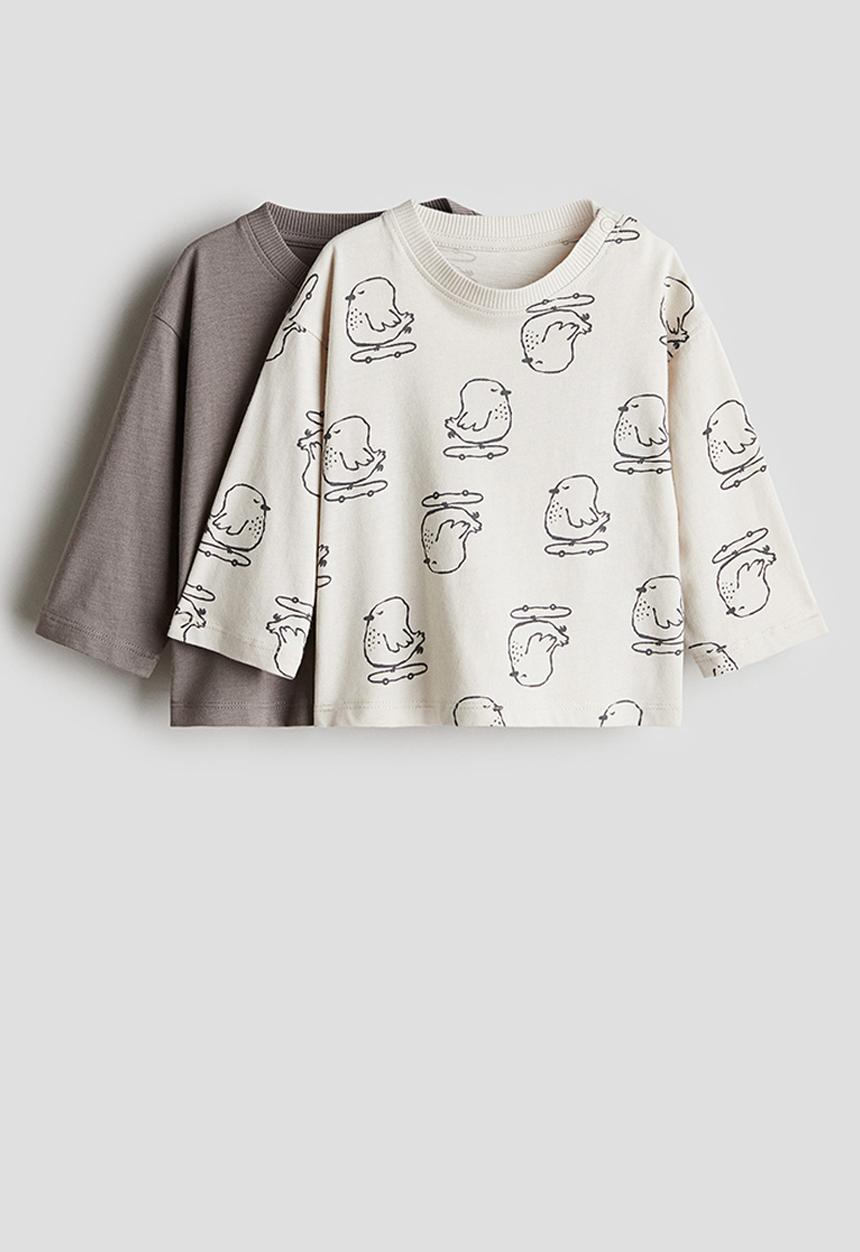 H&M - 2 Pack cotton jersey tops - grey/birds 