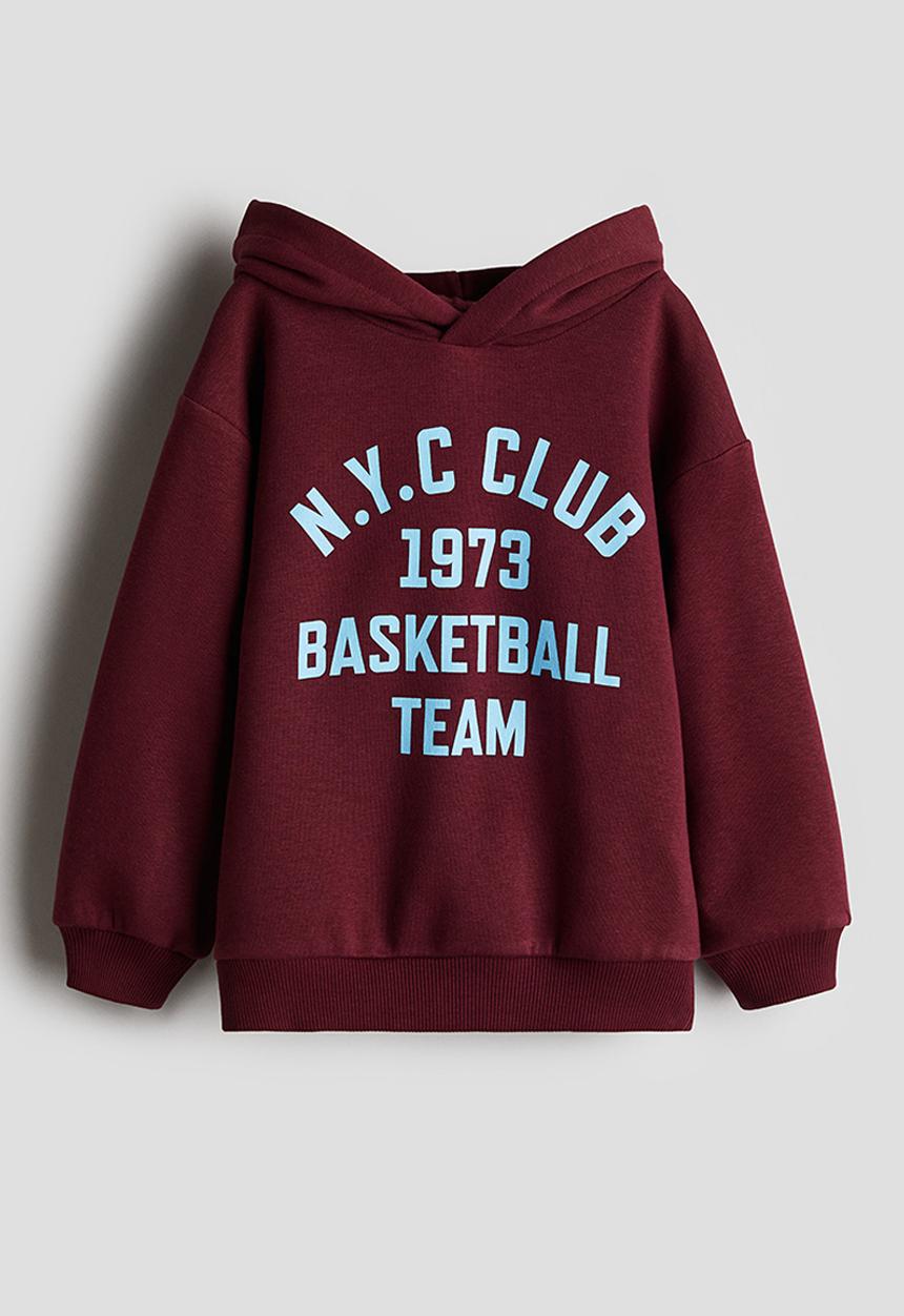 H&M - Printed hoodie - dark red/nyc club