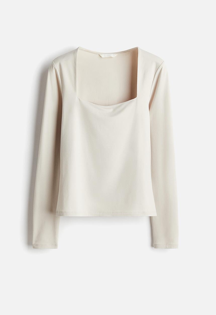 H&M - Long-sleeved jersey top - light beige 