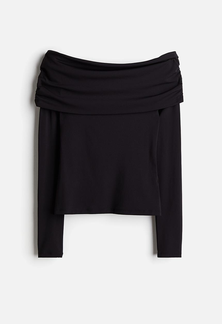 H&M - Gathered off-the-shoulder top - black