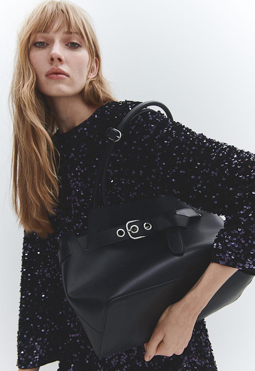 H&M - Strap-detail tote bag - black