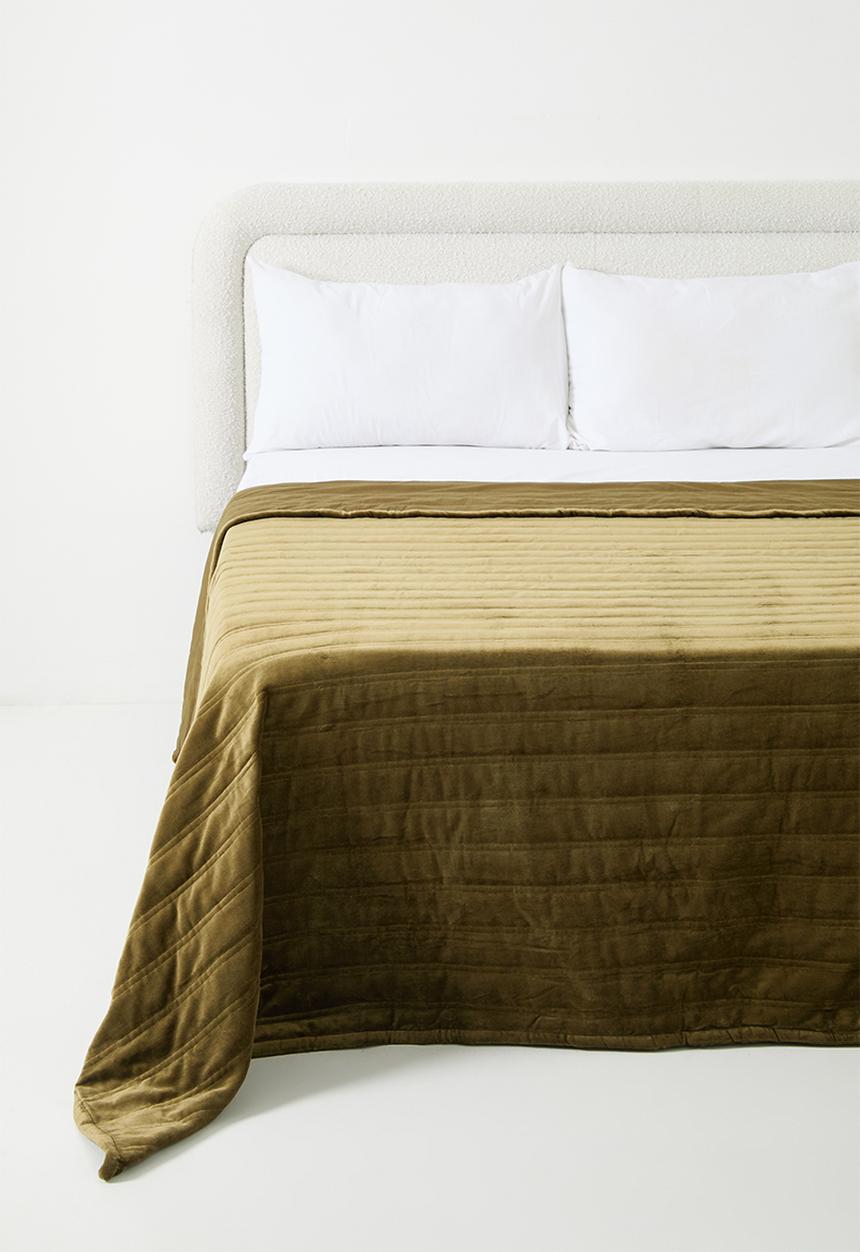 Sixth Floor - Velvet Embroidered Quilt - khaki