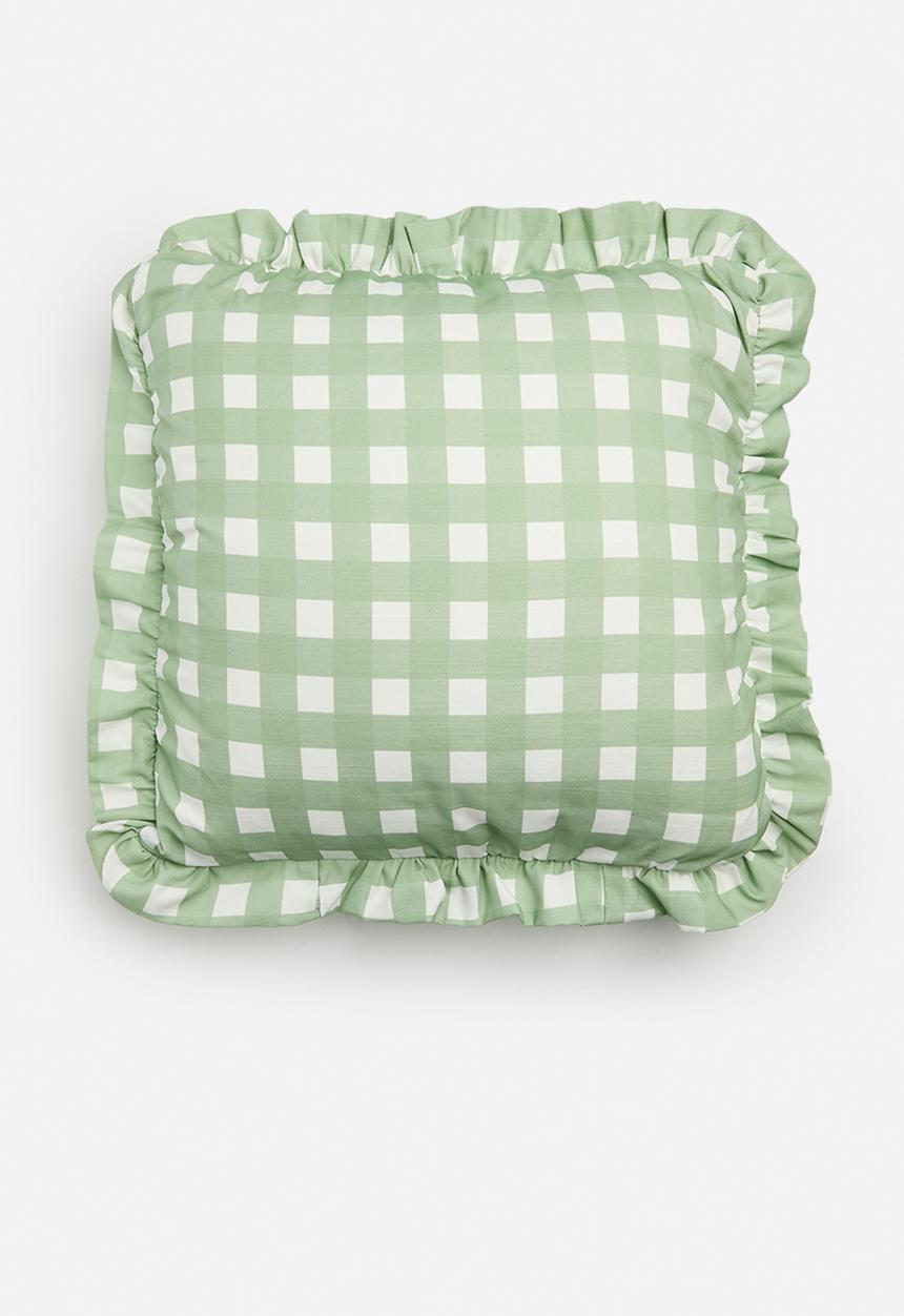 Sixth Floor - Check frill printed cushion cover - Olive