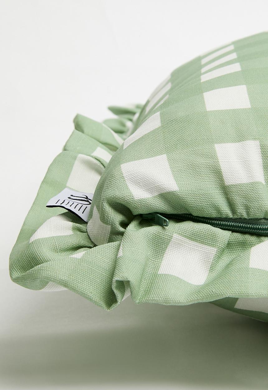 Sixth Floor - Check frill printed cushion cover - Olive
