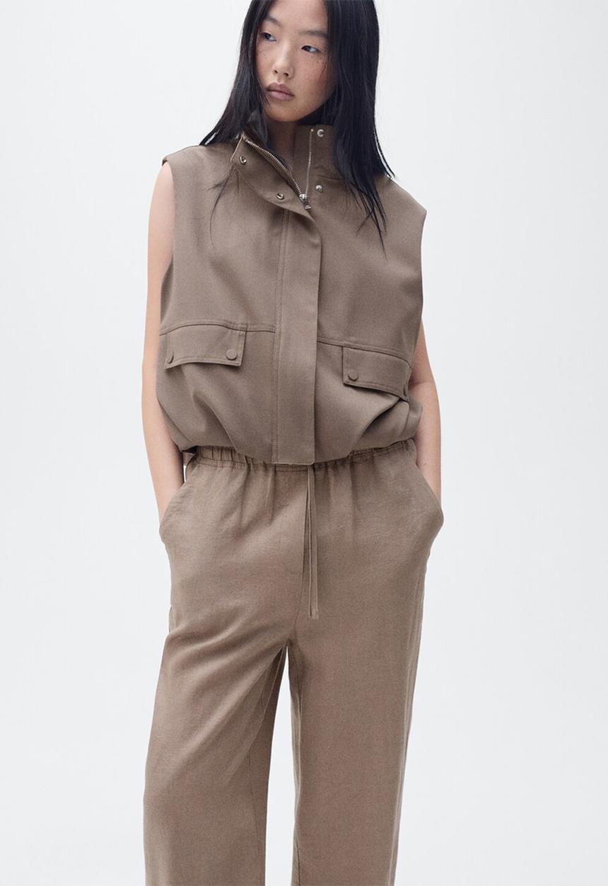MANGO - Trousers Linen - Medium Brown