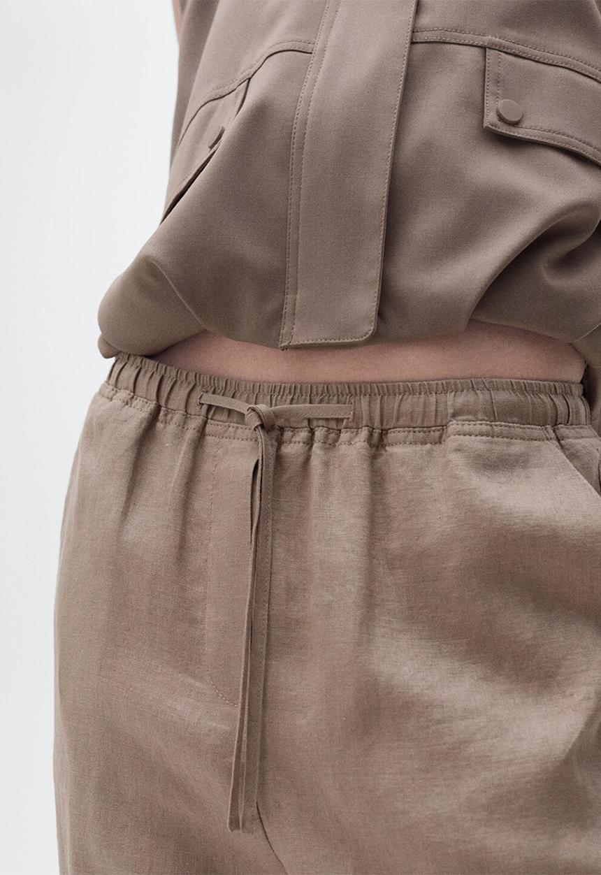 MANGO - Trousers Linen - Medium Brown