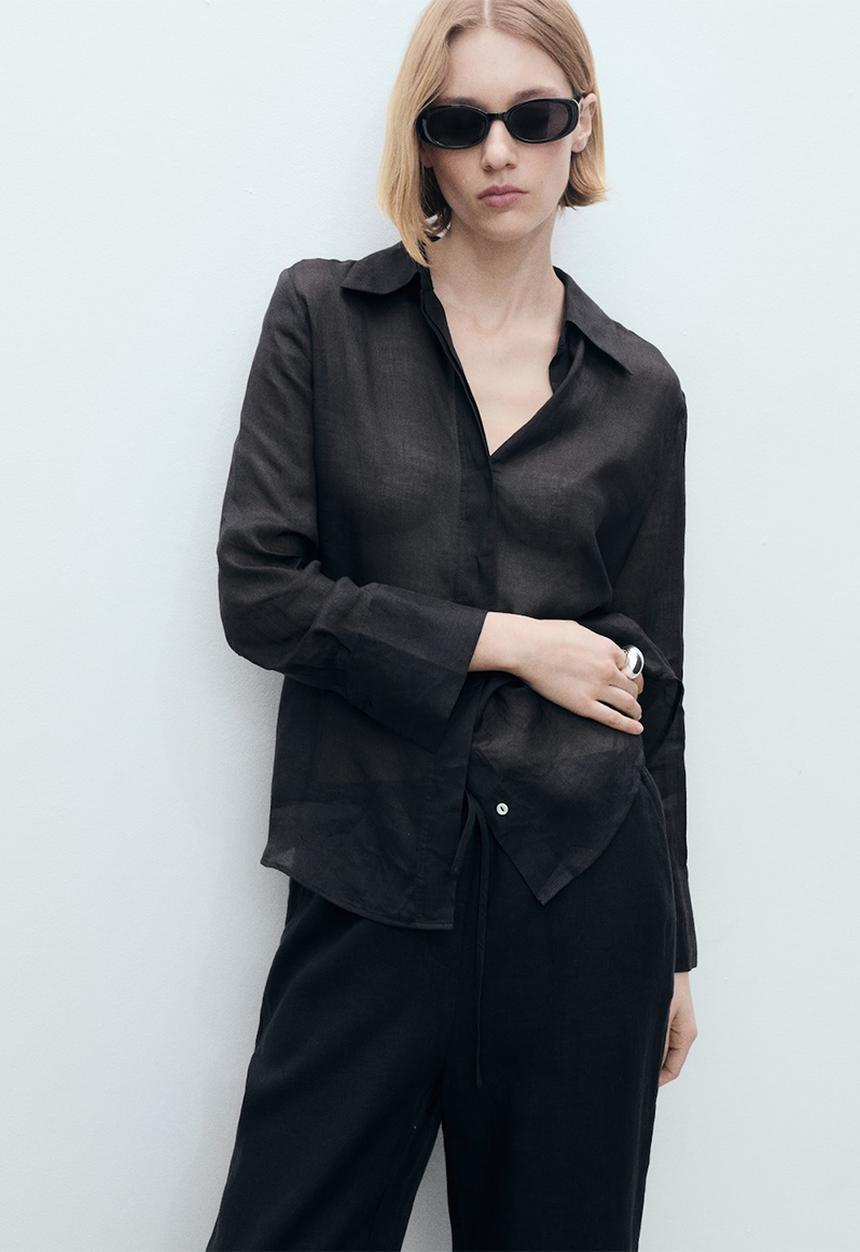 MANGO - Trousers Linen - Black