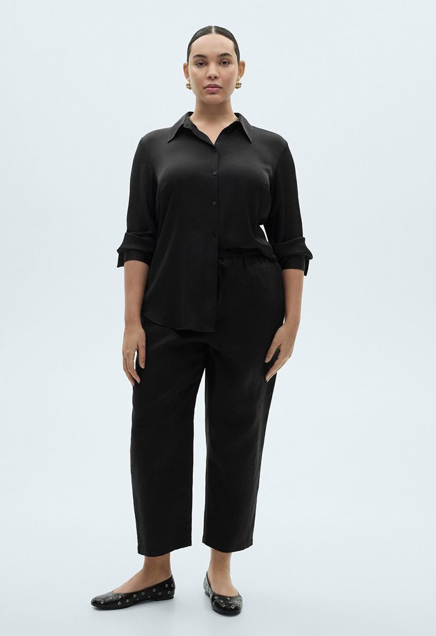 MANGO - Trousers Linen - Black