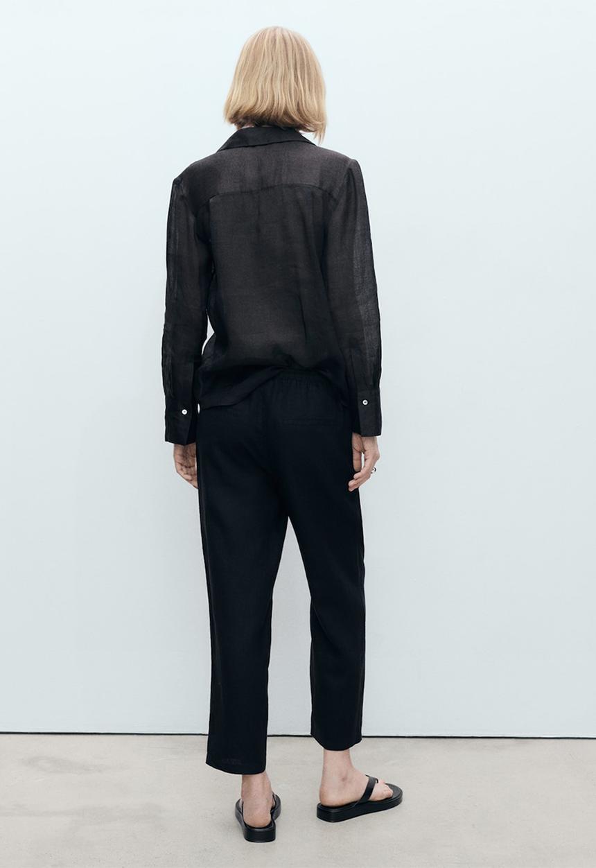 MANGO - Trousers Linen - Black