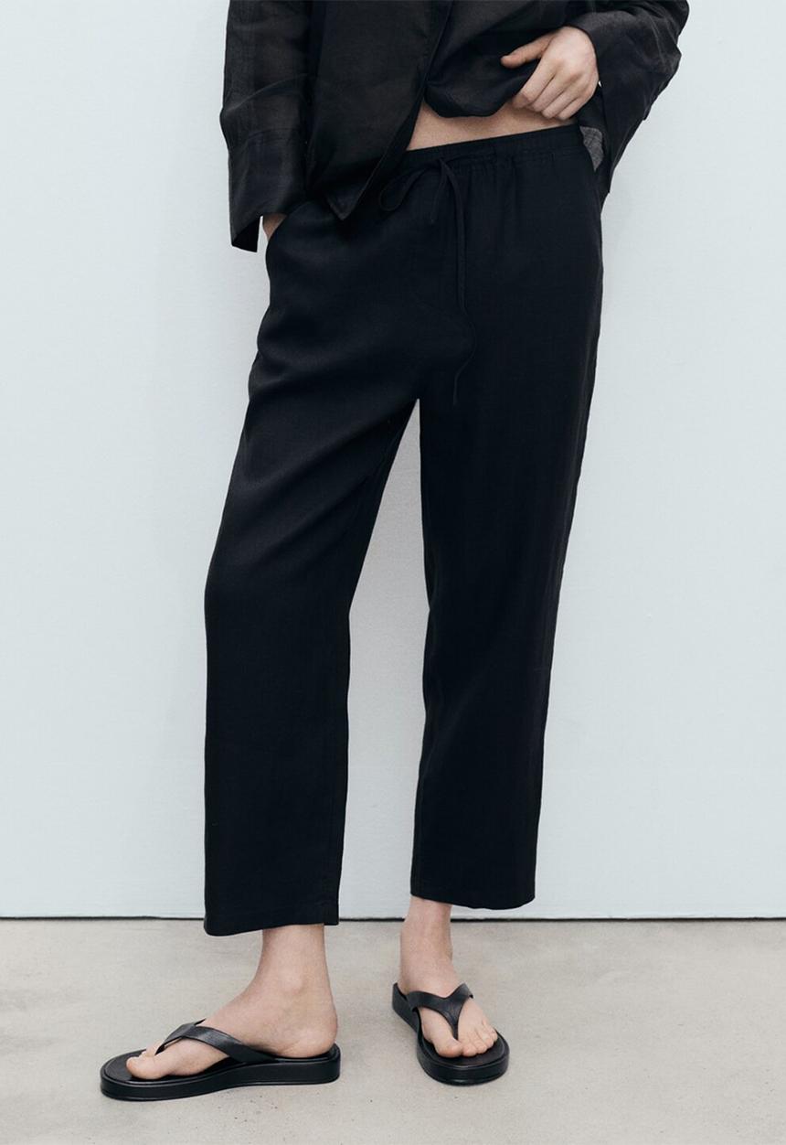 MANGO - Trousers Linen - Black
