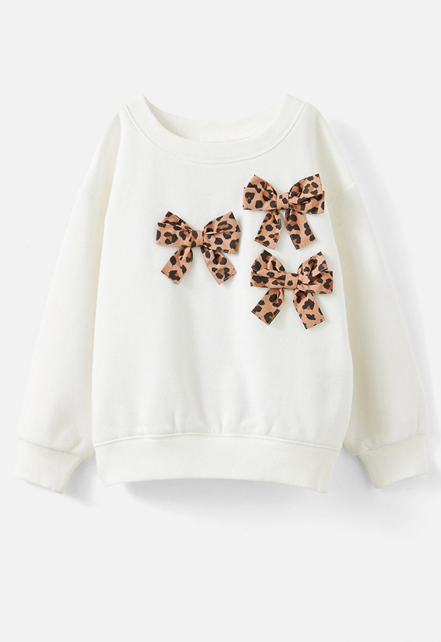 Cotton On - Dusty fleece crew - vanilla/leopard bow
