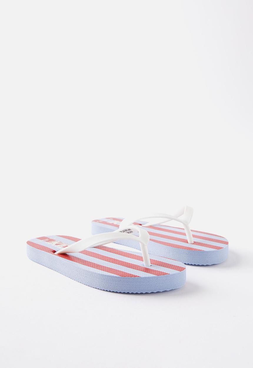 Cotton On - Printed Flip Flop - Dawn Blue/Varisty Red Block Stripe
