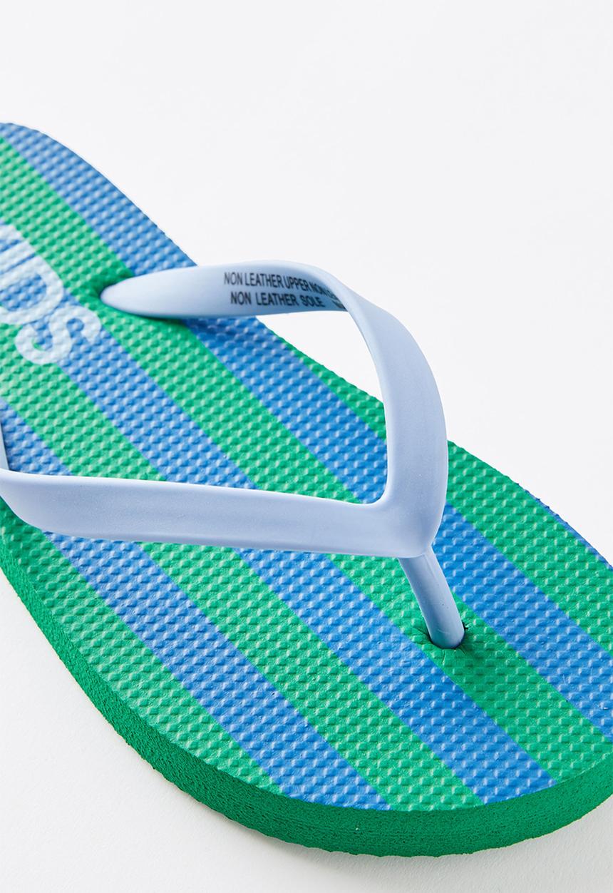Cotton On - Printed Flip Flop - Harbour Blue/Island Green Block Stripe