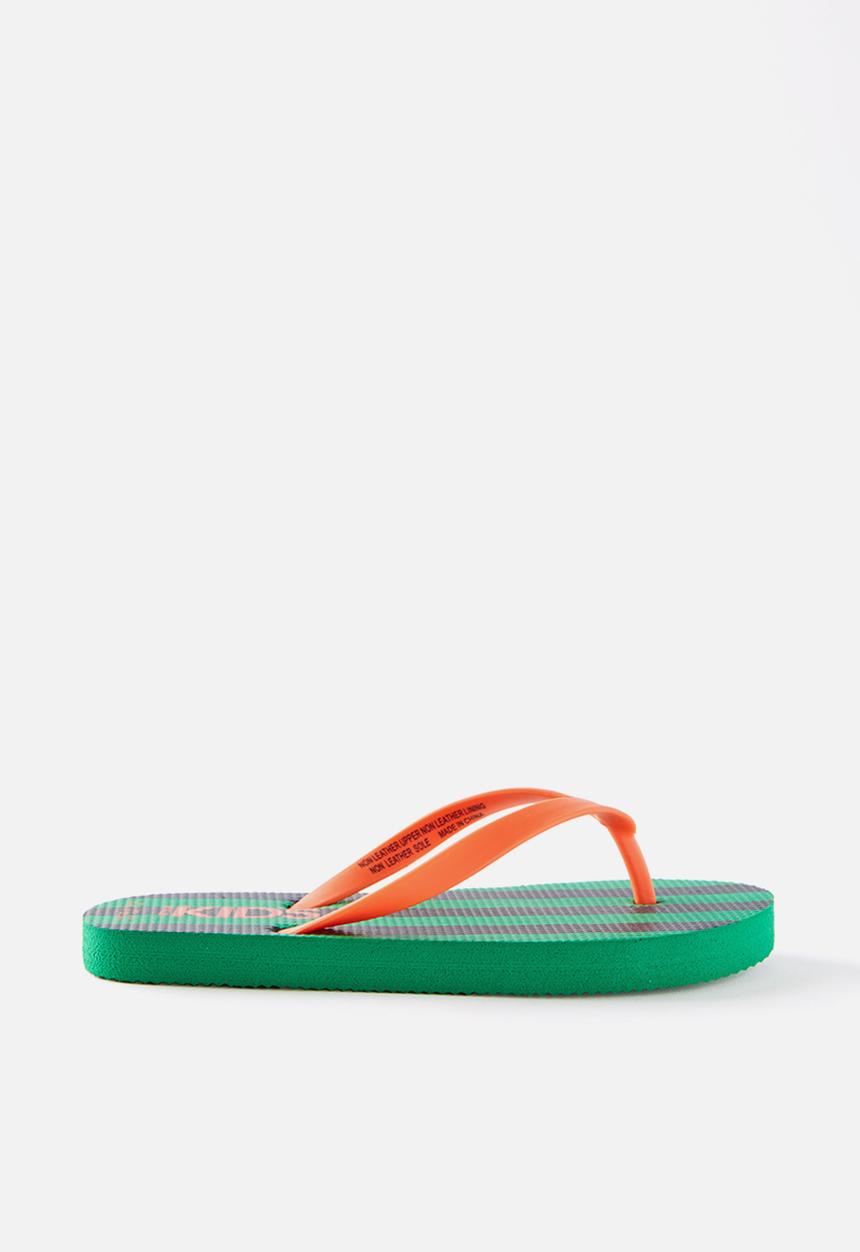 Cotton On - Printed Flip Flop - Island Green/Chilli Pumpkin Block Stripe