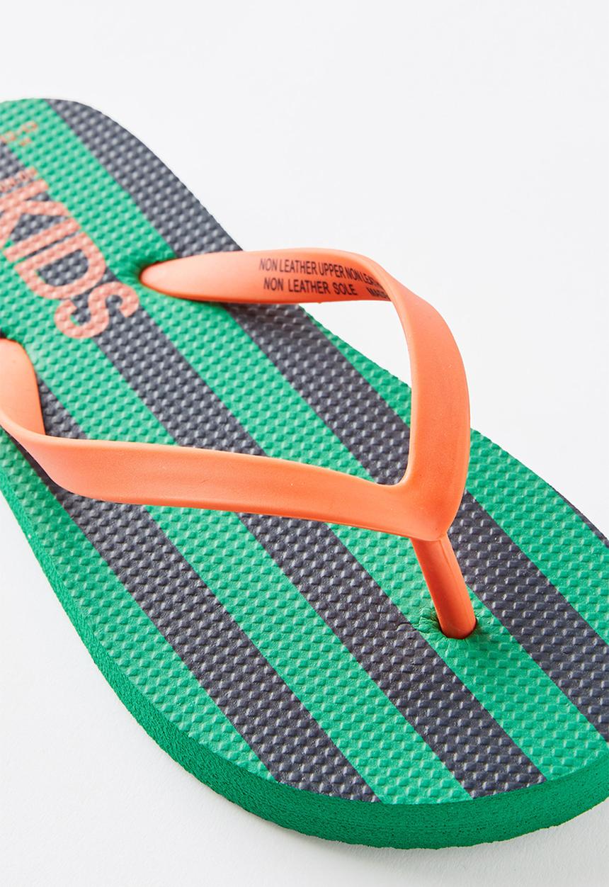 Cotton On - Printed Flip Flop - Island Green/Chilli Pumpkin Block Stripe