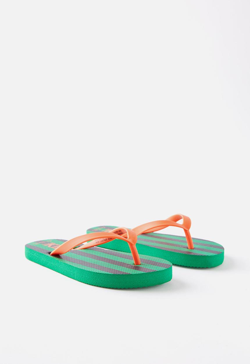 Cotton On - Printed Flip Flop - Island Green/Chilli Pumpkin Block Stripe