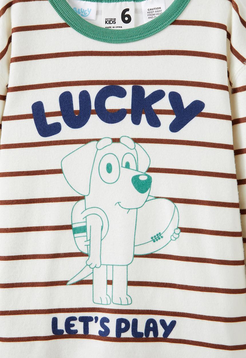 Cotton On - Chuck long sleeve pyjama set licensed - lcn blu dark vanilla/chestnut stripe lucky