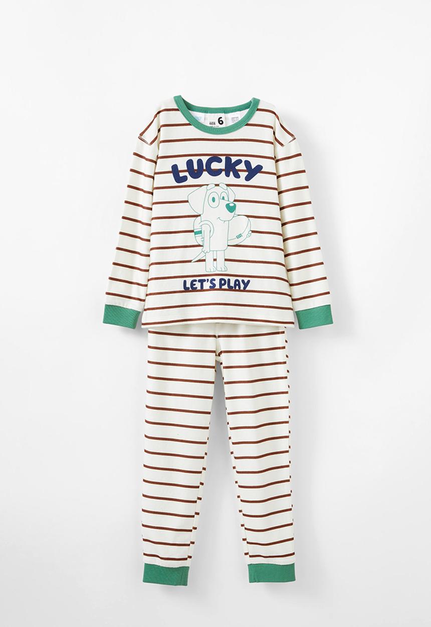 Cotton On - Chuck long sleeve pyjama set licensed - lcn blu dark vanilla/chestnut stripe lucky