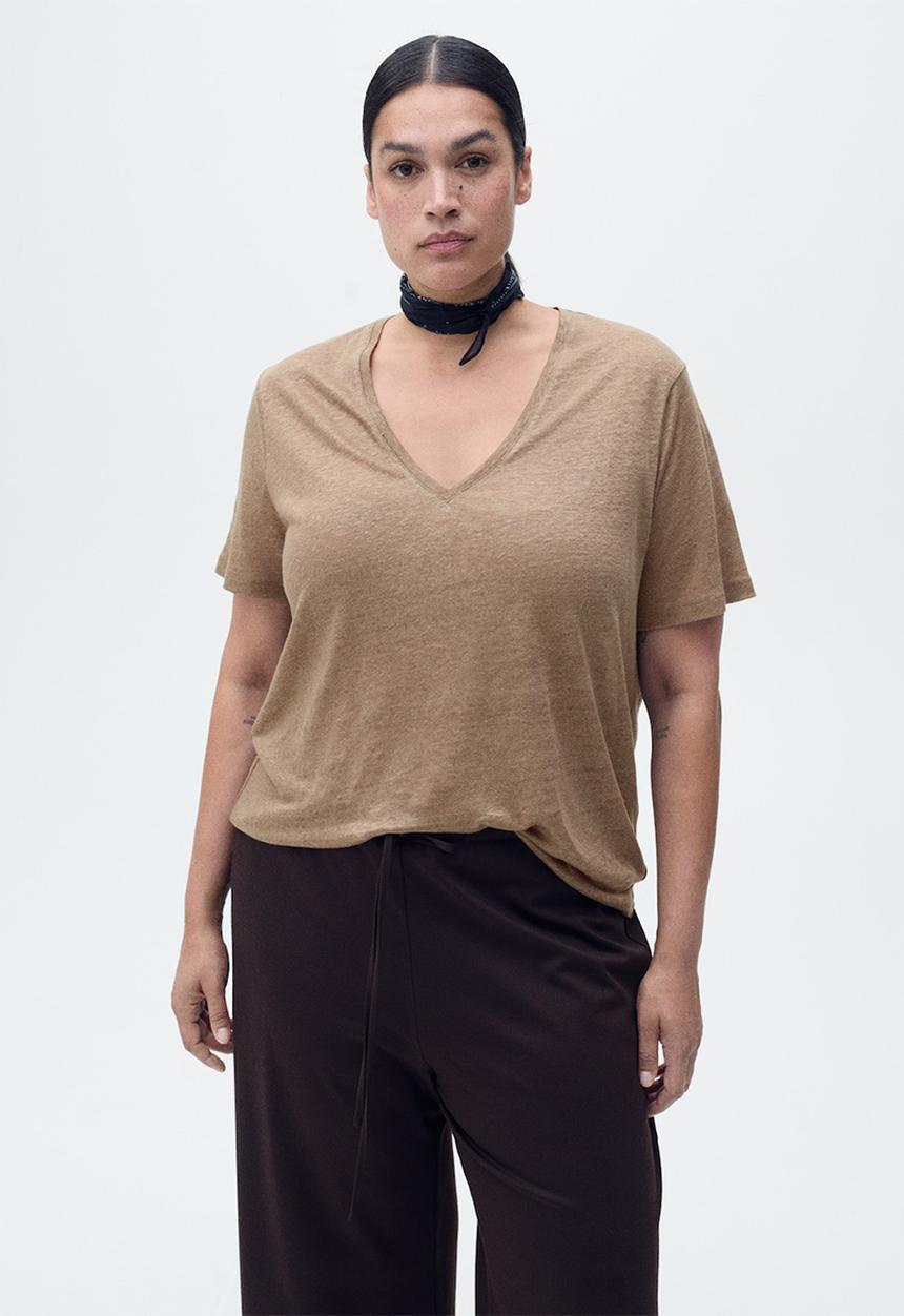 MANGO - T-Shirt Linito - Light/Pastel Brown