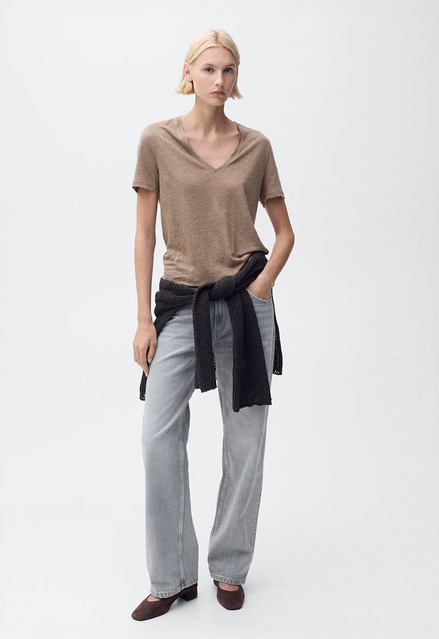 MANGO - T-Shirt Linito - Light/Pastel Brown