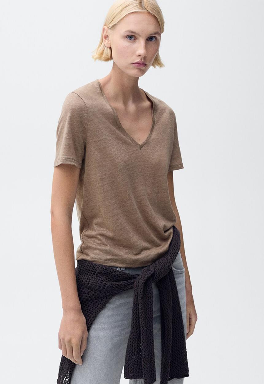 MANGO - T-Shirt Linito - Light/Pastel Brown