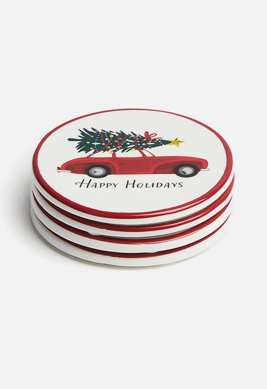 H&M - 4-Pack porcelain coasters - red car