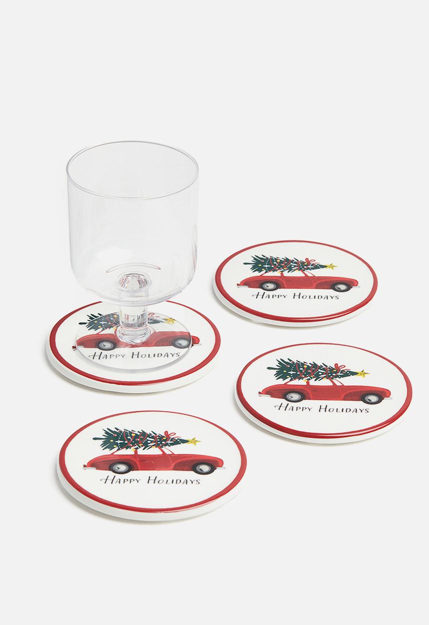 H&M - 4-Pack porcelain coasters - red car
