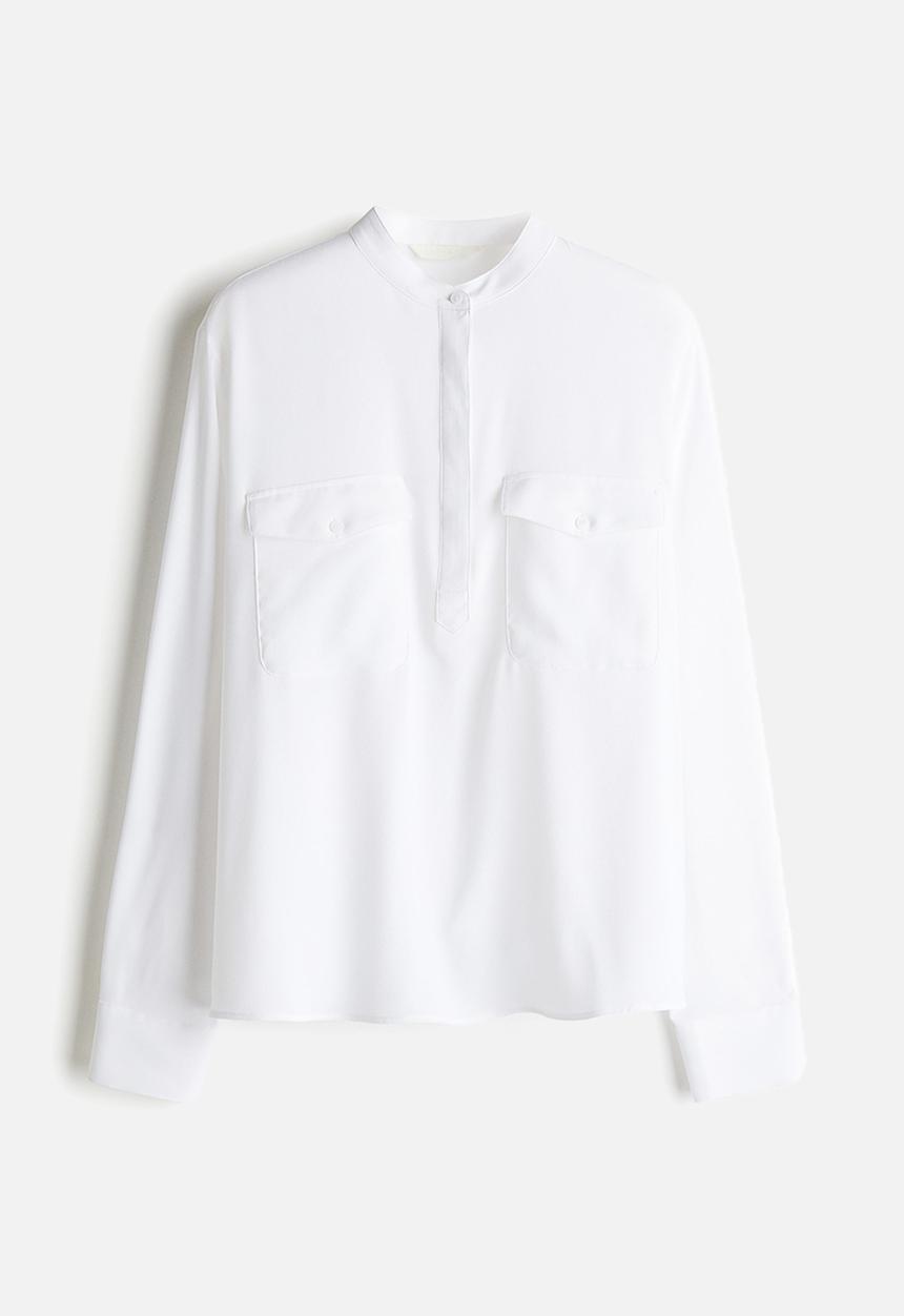 H&M - Band-collar blouse - white
