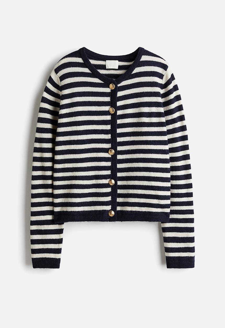 H&M - Fitted cardigan - cream & navy blue striped